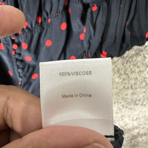 Dress Womens Medium Black Red Polka Dot Off Shoulder Puff Sleeve Ruched Mini - Picture 7 of 7